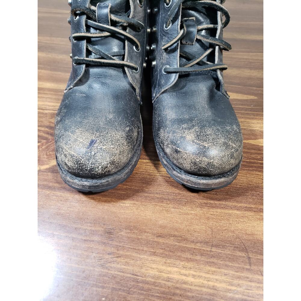 Frye Rogan Studded Distressed Lace up Boots Stonewash Black Womens 7 - Picture 2 of 10